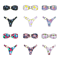 Professionelles Maßgeschneidertes Blumenbedrucktes Bandeau-Bikini-Set Trägerloser Zweiteiliger Badeanzug mit Ringdetail für Damen Sommer-Resort-Bekleidung