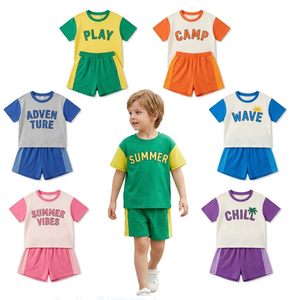 Conjuntos de Ropa de Verano para Niños y Niñas al por Mayor, Colores Variados, Camiseta sin Mangas con Cuello Redondo y Camiseta de Manga Corta de Algodón Suave - Product Image 2