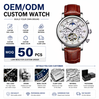 Montre mécanique automatique pour homme KINYUED J026, cadran phase de lune, bracelet en cuir, multifonction, mode, montre-bracelet, OEM ODM