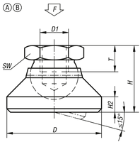 K0395 Pied de nivellement pivotant en acier inoxydable KIPP de type B pour machines industrielles avec base anti-vibration