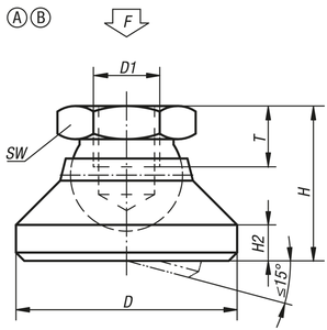 K0395 KIPP Pie Nivelador Giratorio de Acero Inoxidable Tipo B para Maquinaria Industrial con Base Antivibración - Product Image 4