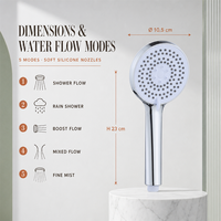 Ensemble de pommeau de douche pressurisé à cinq vitesses avec inverseur et bras en ABS