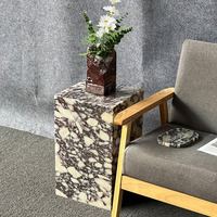 Table de Chevet en Pierre Naturelle Marbre Calacatta Viola avec Tiroir en Chêne, Design Moderne et Luxueux, Sans Assemblage, pour Salon