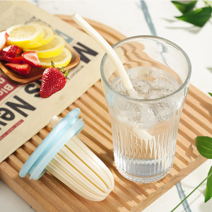 Promotie Hete Nieuwe 15Oz Blauwe Herbruikbare Helder Glas Melk Theekopjes Tumbler Met Deksel En Rietjes Voor Sap Drinkt Ijskoffie