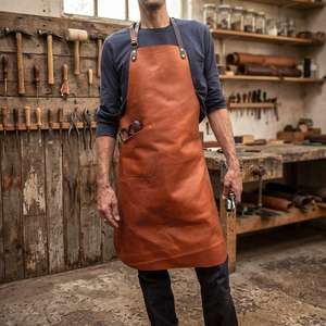 Delantal de cuero estilo clásico, duradero, con bolsillos, para cocinar, traje de trabajo - Product Image 5