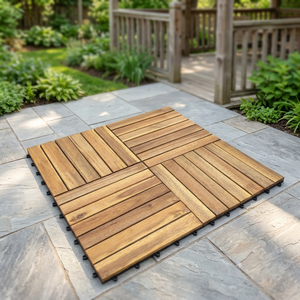 Acacia Wood Square Decking 300 X 300 mm Smooth Modern Click Easy Install Waterproof Interlocking Deck <b>Tiles</b> for Balcony Garden - Product Image 4