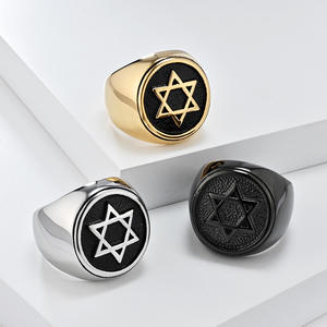 Anillo de estrella de seis puntas de acero de titanio para hombre, joyería de dedo índice con estrella de David en oro, negro y plata, regalo para hombres - Product Image 1
