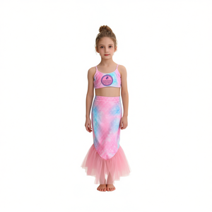 Set da bagno HDJ Mermaid Tie Dye rosa blu per ragazze, 2 pezzi, top corto, gonna con volant, costume da bagno modellante, taglia 468101214 - Product Image 1