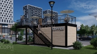 Bar à café mobile préfabriqué sur mesure, restaurants modulaires en conteneurs