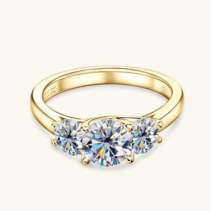 Joyería Fina, Anillo de Diamantes de 3 Piedras con Moissanita VVS GRA de Corte Redondo de 2CT, Chapado en Oro sobre Plata 925, de Alta Gama, para Regalo de Pareja - Product Image 2