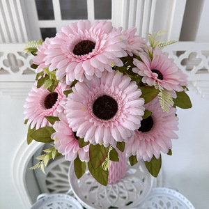 Flores artificiales de crisantemo Queyiyi, arreglo floral de seda rosa de 11 cabezas para decoración del hogar, sala de estar, adorno de escritorio - Product Image 1