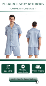 <strong>Dressing</strong> <strong>Gown</strong> <strong>Men</strong> Imitated <strong>Silk</strong> Pajama Set Two Pieces with Short Sleeve Luxury and Comfortable Button-down Pajamas Homewear - Product Image 6