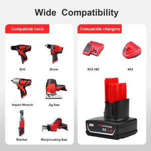 M12 Redlithium XC 5.0 <b>12V</b> Lithium <b>Battery</b> Pack for <b>Milwaukee</b> Power Tools Rechargeable Black - Product Image 6