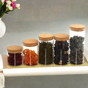Pot en verre de rangement alimentaire pour cuisine avec couvercle en liège pour pâtisseries, biscuits, bonbons, thé en <span class=keywords><strong>vrac</strong></span>, aliments, haricots, café - Product Image 5
