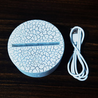Lampe de nuit LED 3D à effet craquelé noir et blanc, rechargeable par USB, 7 couleurs populaires, prix bas, avec base et plaque acrylique assortie