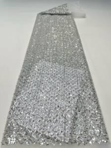 ロングビーズチューブニットゴールドスパンコール刺繍バブルビーズメッシュレース生地アフリカレースウェディングドレスアクセサリー100% - Product Image 1