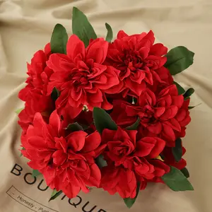 SN-M210 Home Decoration Red Fake Flower Bouquet 10 Heads Artificial Dahlia Flower Bouquet
