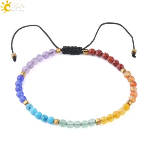 CSJA Wholesale Jade Bracelet Handmade 4mm Seed Beads Natural Stone Chakra Rose Quartz Woven Bracelets for Women F700