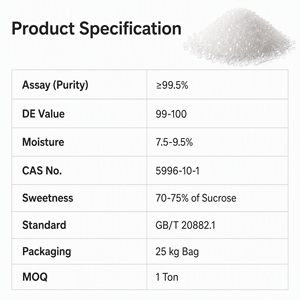 ผงกลูโ<span class=keywords><strong>ค</strong></span>สโมโนไฮเดรตเกรดอาหาร <span class=keywords><strong>ค</strong></span>วามบริสุทธิ์ 99.5% DE99-100 เดกซ์โทรสผลึก สารให้<span class=keywords><strong>ค</strong></span>วามหวานสำหรับการผลิตเบียร์ เบเกอรี่ ลูกอม 25 กก. - Product Image 4