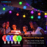 Guirlandes lumineuses solaires LED G40 IP65 pour extérieur, multicolores, pour jardin, patio, mariage, Noël, décoration de fêtes