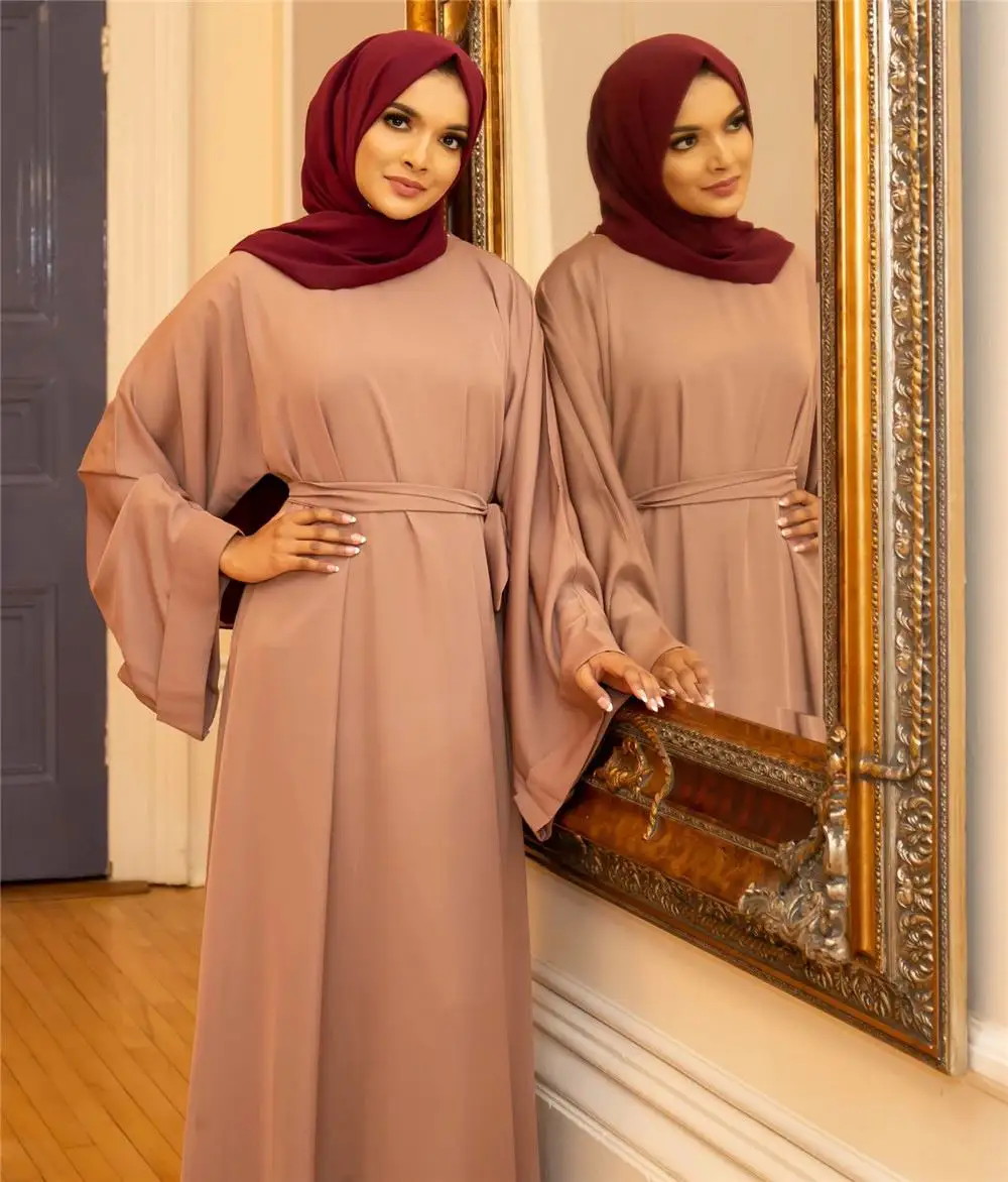 アバヤドバイトルコ無地シンプルなささやかなアバヤのイスラム教徒の女性の長袖イブニングドレス