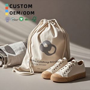 Custom Cotton <b>Canvas</b> <b>Drawstring</b> Dust <b>Bag</b> With Logo for Shoes Clothes Garment Storage Eco Friendly Pouch - Product Image 1