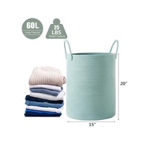 Panier à linge en corde de coton vert Grand panier à linge tissé avec poignée pour chambre à coucher