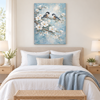 Tableau mural sur toile Oiseaux et Fleurs, motif floral botanique bleu, décoration intérieure, échantillons OEM ODM prêts en moins d'une journée