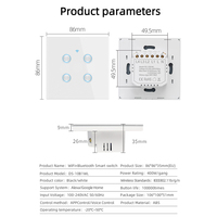 TYSH Interrupteur intelligent WiFi Zigbee 1/2/3/4 voies pour Alexa Homekit, étanche, panneau tactile ABS