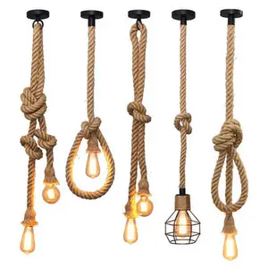 vintage hemp rope chandeliers pendant lights retro loft industrial hanging lamp creative country led bulb lamp lighting fixture