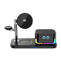 Station de charge magnétique intelligente sans fil 5 en 1 AI Qi2 25W avec haut-parleur Bluetooth, écran TFT et lumière RGB