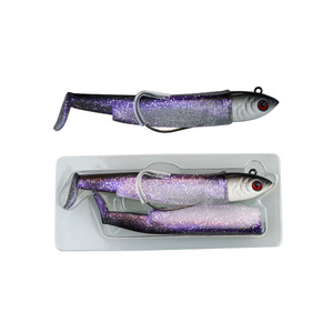 Lot de 2 leurres souples en PVC <span class=keywords><strong>Black</strong></span> <span class=keywords><strong>Minnow</strong></span> à queue en T avec hameçons pour la pêche à la traîne en eau salée - Product Image 4