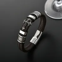 Pulsera trenzada de cuero cruzado de estilo vikingo nórdico para hombre, pulsera con cierre magnético elegante, amuleto vikingo de moda para sujetador