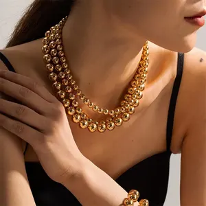 Custom 24K gold plated 4mm 6mm 8mm big Gold Bead Adjustable Women Fashion Long Bead Design Necklace