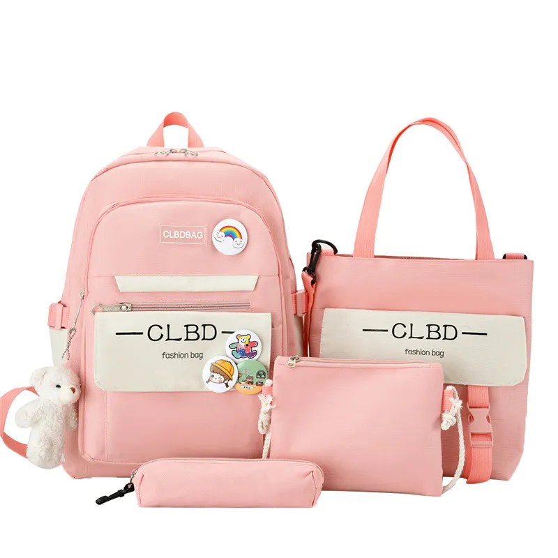 High Quality Women Lady Girl School Bag Four-piece Set Backpack For Junior High School Campus College Students