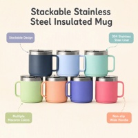 Mug à café en acier inoxydable empilable personnalisé de 12 oz avec couvercle coulissant et poignée, double paroi sous vide, gobelet isotherme de 12 oz