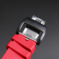 Trendige, Auffällige Rote Herrenuhr mit Kohlefaser-Gehäuse, Echtem Tourbillon, Offenem Integriertem Uhrwerk und Sportlichem Design