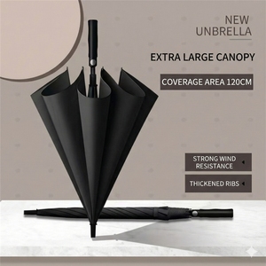 Parapluie de golf classique à ouverture entièrement automatique personnalisé, pliable en trois sections, en fibre de verre, avec manche droit et long. - Product Image 2