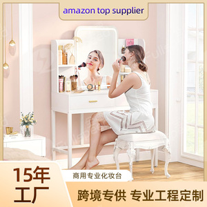 Ningbo Hongzi Makeup <b>Vanity</b> With <b>Lighted</b> Mirror Storage Drawers Commercial Dressing Table - Product Image 2