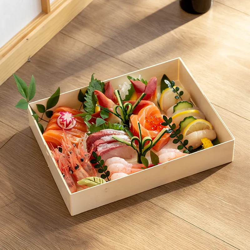 Houten Sushi Doos-Gesneden Deksel Houten Doos-Restaurant Japanse Sashimi Doos