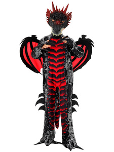 Costume de squelette de dinosaure, combinaison de dragon noir effrayant pour garçon avec masque et ailes, déguisement de dinosaure médiéval pour enfant pour fête costumée - Product Image 2