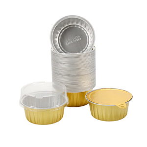 Gold Round Disposable Aluminum Foil Box With Plastic Lid For Baking Barbecue Takeout Packaging - Product Image 1