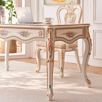 Ensemble de bureau de style rococo français - Bureau d'écriture et chaise en bois massif peints à la main, table d'ordinateur de style européen de luxe