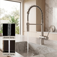 Robinet de cuisine flexible en acier inoxydable 304 nickel brossé avec jet cascade laminar, mitigeur eau chaude et froide