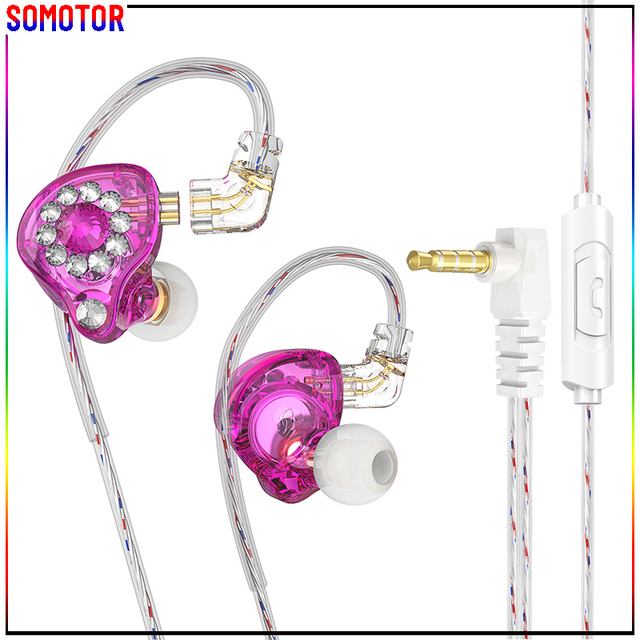 Cool Exquisite Diamond Accents Wired Music In-ear Monitor Headphones with Microphone for Lady Live Streamers