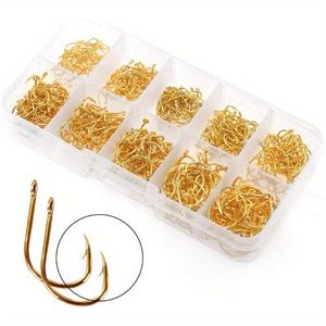 Anzuelos de pesca Ise Ni chapados en oro, 300 piezas, tipo vástago con anilla y púas para señuelos, pesca en el mar y de carpa cruciana - Product Image 1