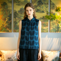 Vêtements originaux pour femmes, gilet double face à col rond et simple boutonnage, grande taille, en soie bleue Xiangyun, 5223