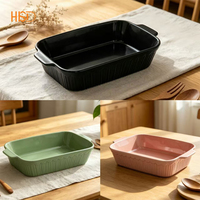 Plat à gratin en céramique rayé, rectangulaire, avec deux poignées, multicolores, résistant au four, écologique, passe au lave-vaisselle