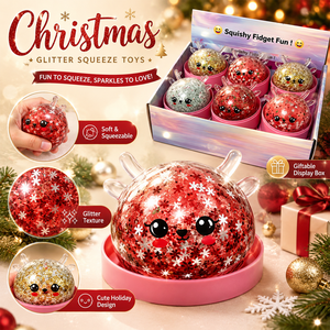 Festive Holiday Wholesale Transparent Glitter Filled Reindeer with Antlers Soft TPR Stress Relief Toy for Christmas - Product Image 3