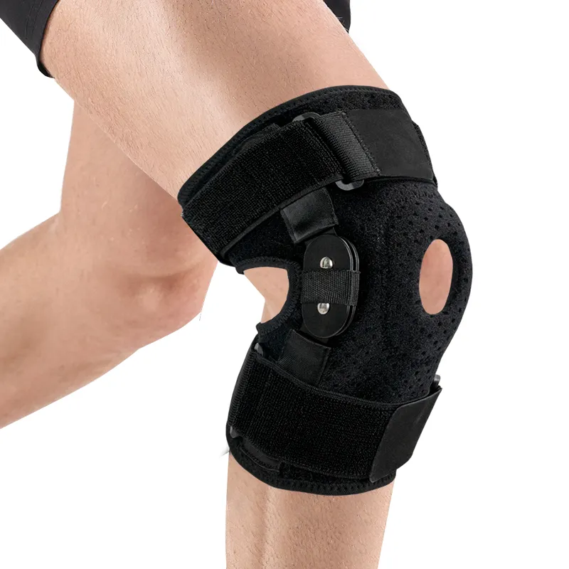 Logotipo personalizado Sports Fitness Pessoas idosas Neoprene Open Patella Joint Support Hinged Knee Brace Ajustável